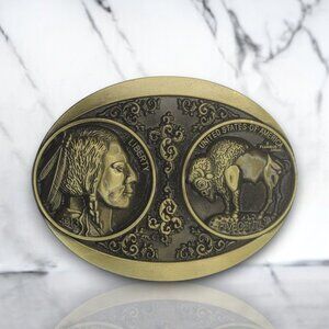 Buffalo Nickle Bronze Belt Buckle | Native American Buffalo US 5 Cent Buckle